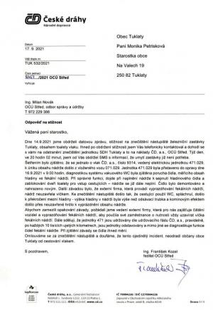 České dráhy, a.s. - odpověď na stížnost 1